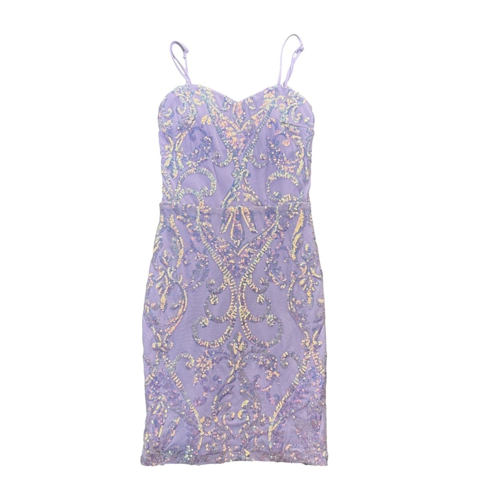Windsor Lavender Iridescent Sequin Damask Mini Dress Sweetheart Purple Cocktail